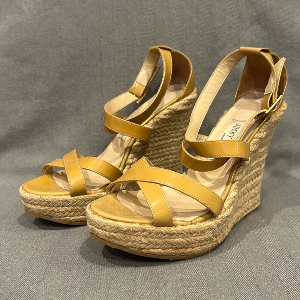 Jimmy Choo Nude Patent Leather Espadrilles 39